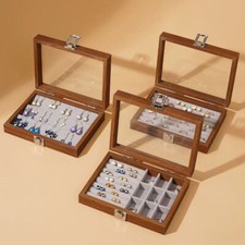 Glass Lid Wooden Jewelry Boxes