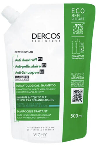 Vichy Dercos DS Anti-Dandruff Shampoo 500ml-Normal/Oily Hair-New Advance Formula - Picture 1 of 8