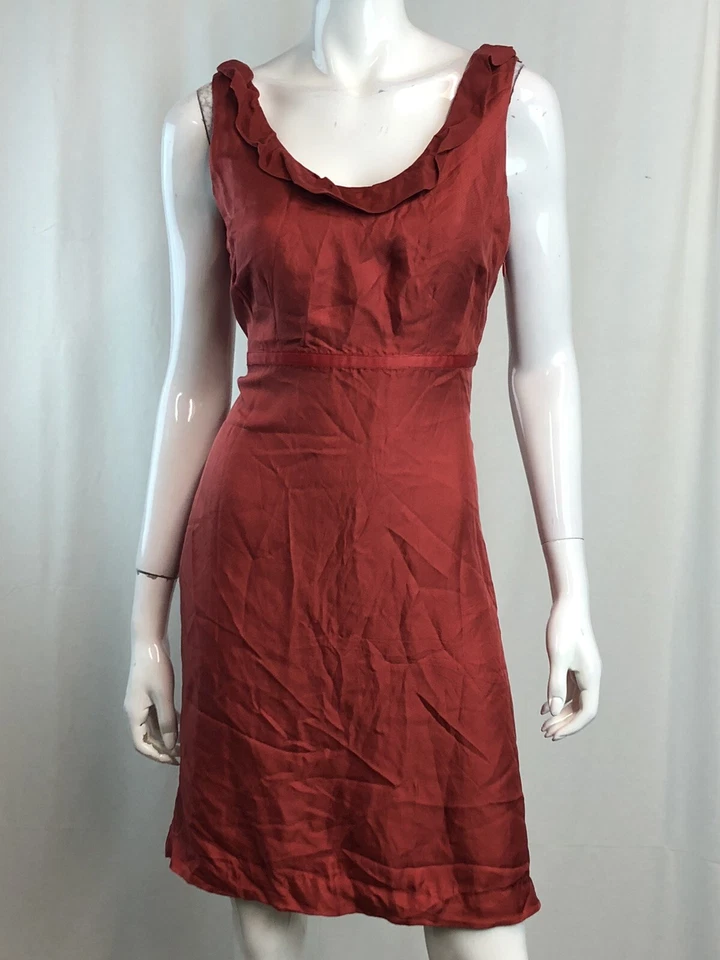 Vestido Anthropologie Moulinette Souers 6 vermelho babado seda algodão grande canal $198 - Imagem 2 de 4