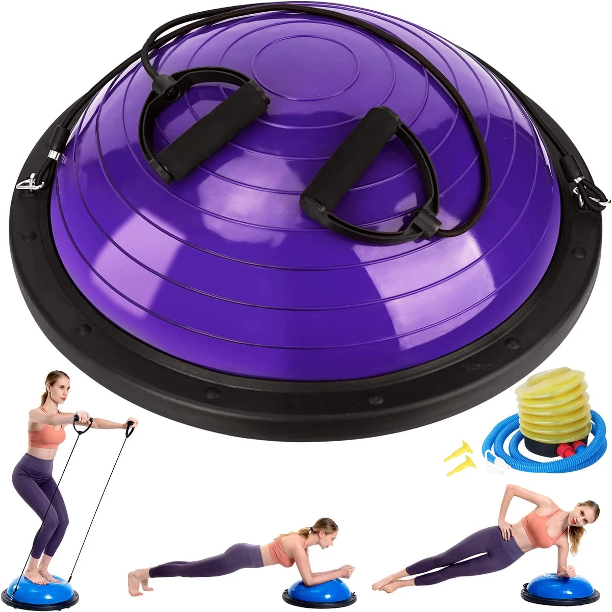 Zealty Half Balance Ball Trainer Half Yoga Exercise Ball with Resistance Bands