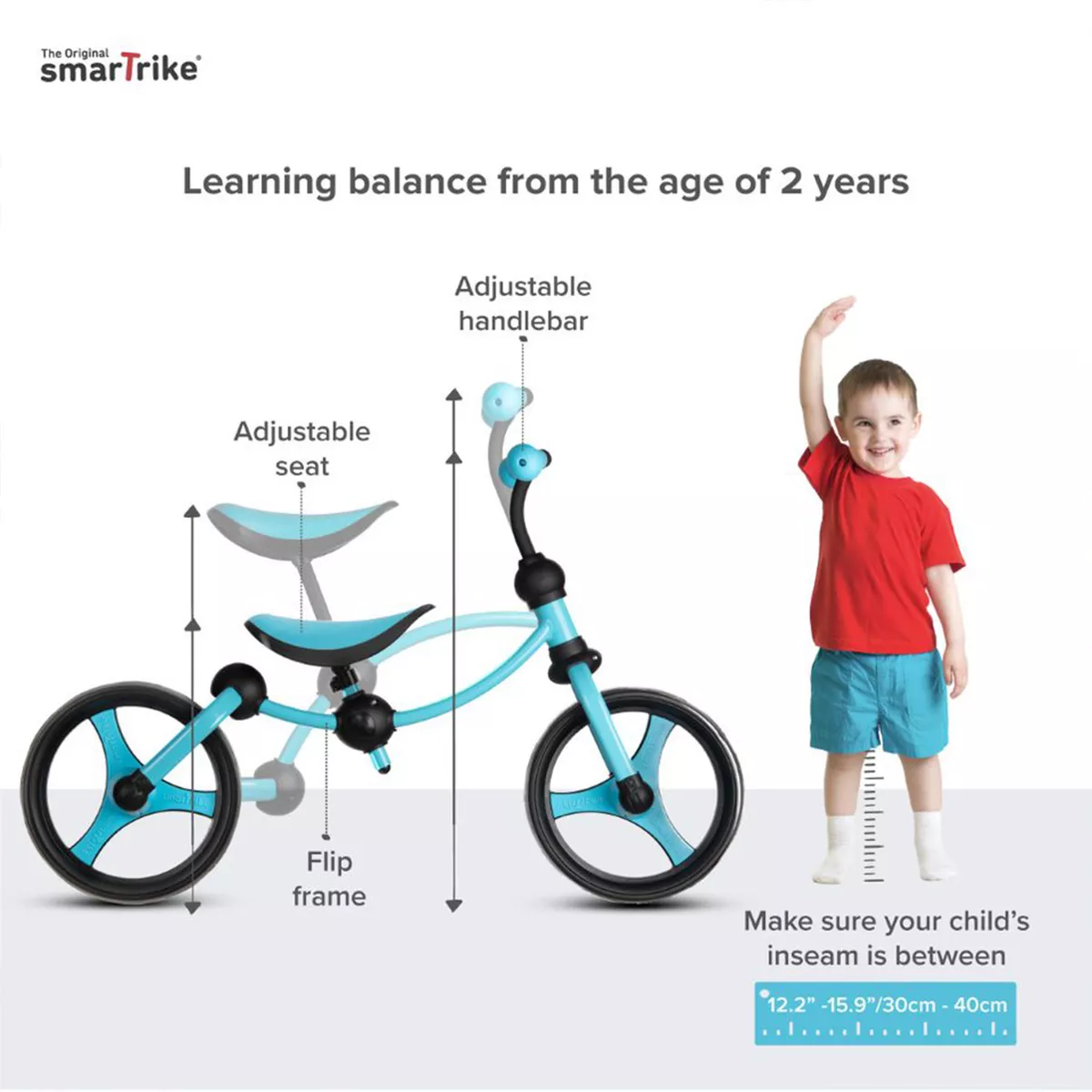 smarTrike Adjustable Kids Running Bike 2 in 1 Balance Bike Blue