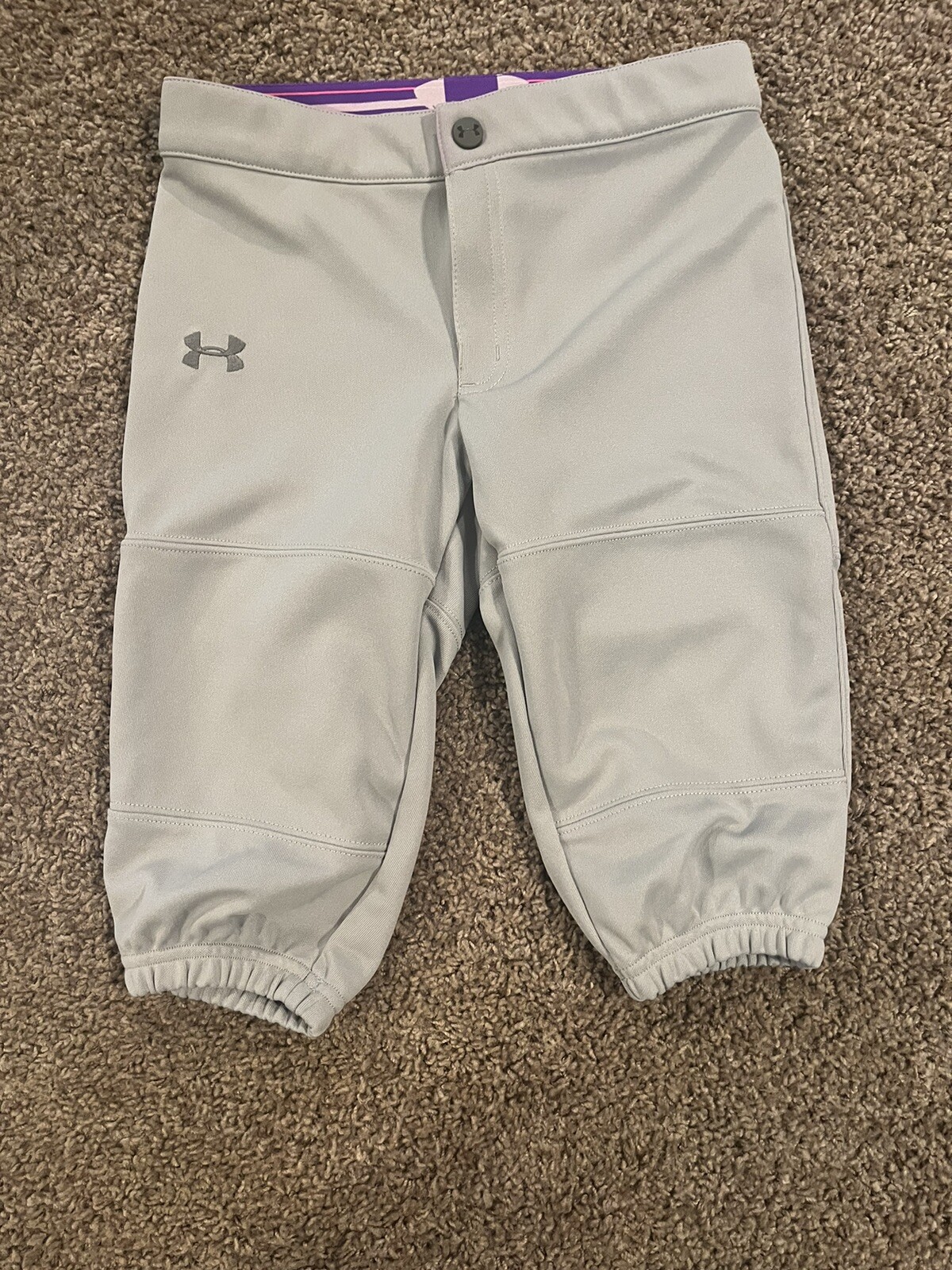 Under Armour Softball Pants Youth Small  Baseball Heat Gear Grey/Purple