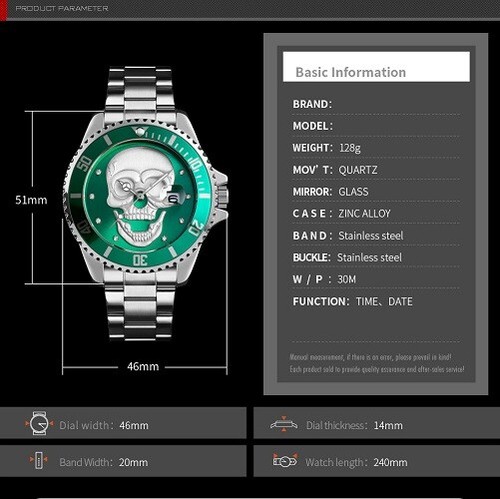 SKMEI Men's Quartz Skull, Stainless Steel Skeleton waterproof watch $$$ - Imagen 8 de 27