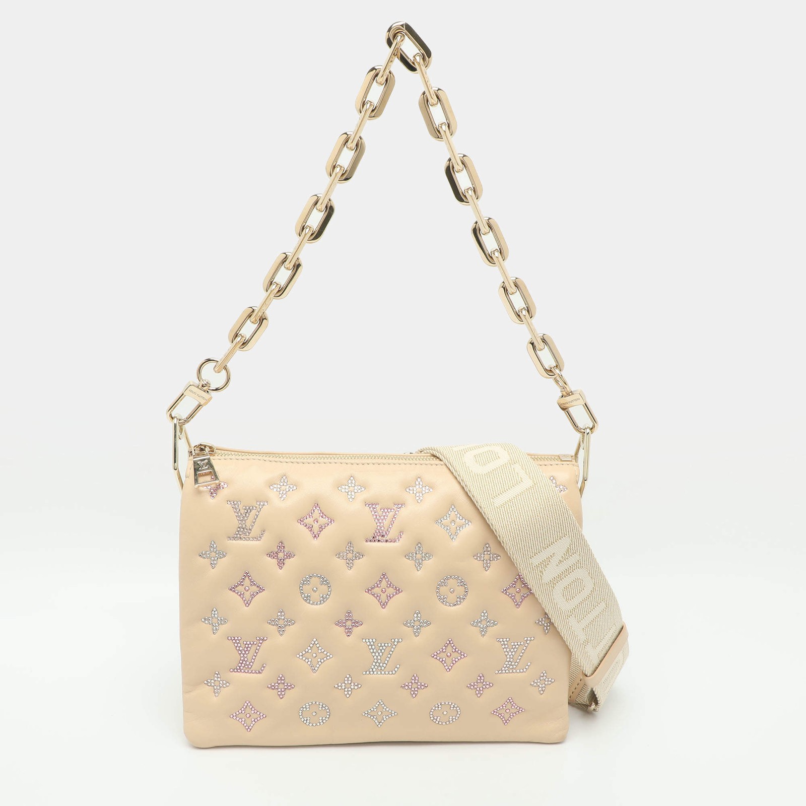 Louis Vuitton Coussin PM Creme Swarovski Crystals Monogram Motifs Leather