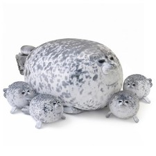 Chubby Seal Pillow Plush with 4 Baby Seal Plushies in Her Tummy, Stuffed Cott...