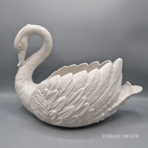 Vintage Italian Ceramic Swan Shape Flower Planter White 10" Decorative MCM - Picture 5 of 15