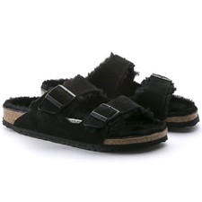 Birkenstock Unisex Arizona Shearling Suede Leather Sandals Narrow 0752663- Black