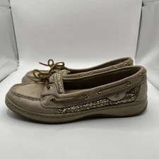 Women's Sperry Top-Sider Angelfish Tan Gold Glitter Metallic Boat Shoes 7M