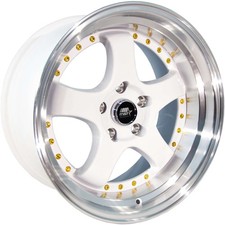 Mt07 18x8.5 5x114.3 20 Et 73.1 Cb White Wmachined Lip Gold Rivets Wheel By Mst