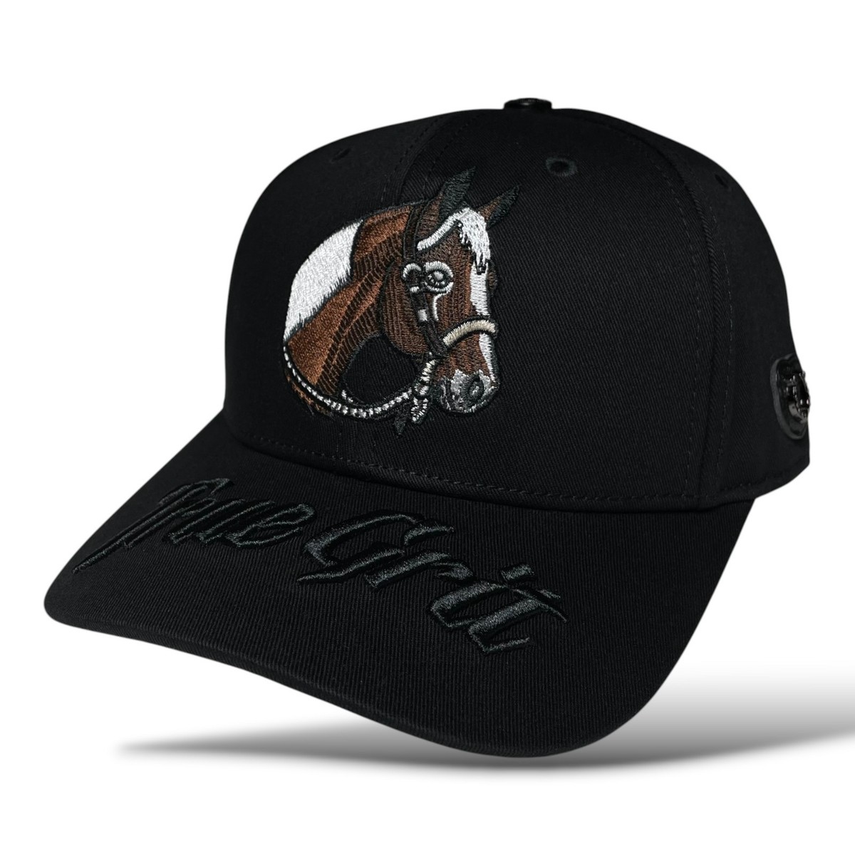 True Grit 3D Embroidered Horse & Horseshoe Emblem Black Baseball
