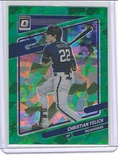 2021 Donruss Optic  Christian Yelich Green Cracked Ice /7 Milwaukee Brewers  