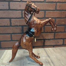 Vintage Pressed Leather Rearing Horse Sculpture 15"