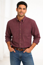Wrangler Men's Casual Shirt M 15/33.5 Red Plaid Wrinkle Resistant Cotton/Poly