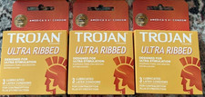 3 BOXES TROJAN ULTRA RIBBED Lubricated Latex Condoms 3CT EACH 9 TOTAL EXP 6/28