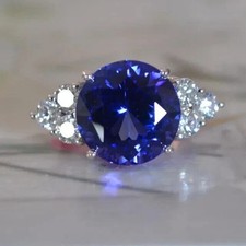 Round Cut Simulated Blue Sapphire Women's Wedding Ring In 14k White Gold Plated
