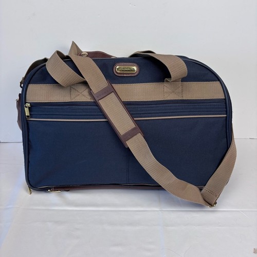 Vintage Jaguar Blue and Tan Carry On Adjustable Strap Luggage 