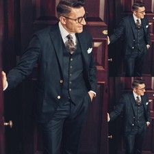 BusinessMen's Suits 3Pcs Tuxedos Jacket Formal Dinner Evening Coat Cuffed Pants