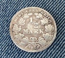 1919 Germany 1/2 Half Mark Silver (0.900) Coin