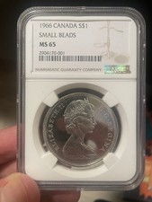 1966 Canada Silver Dollar, NGC Certified MS-65 Small Beads, Top Population 1/1