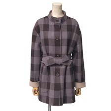 Mint Aquascutum coat Size 10 Reversible Check Double-Face Belted Short Coat ...
