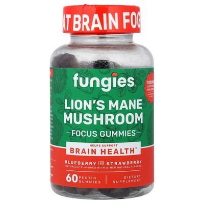Lion's Mane Mushroom Focus Gummies, Blueberry and Strawberry, 60 Pectin Gummies