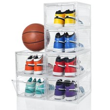 Shoe Organizer Shoe Storage Boxes, 6 Pack Large Drop Front Shoe Boxes with Ma...