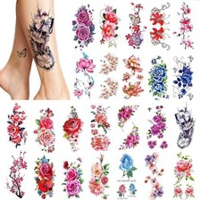 PHOGARY 24 pieces Women Temporary Tattoos Large Flowers , Bright Colored Fake T