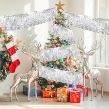 Christmas Silver Tinsel Garland - 4 Packs Icicles Strands, 19.6 FT Metallic Foil