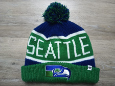 Seattle Seahawks Knit Hat Beanie pom Cap retro '47 Playoffs Twelve Fan EUC NFL
