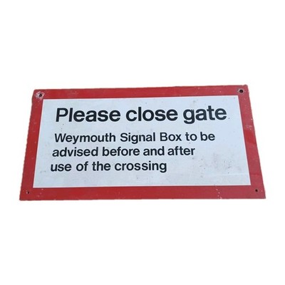 Railwayana 1970's Railway Sign 18.5'' X 9.5'' Please Close Gate Weymouth Signal...