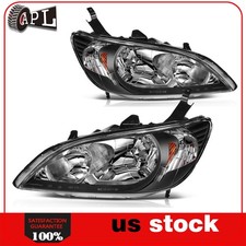 Fits 2004-2005 Honda Civic Black Headlights Assembly Replacement Headlamps Pair