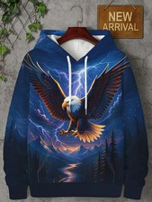 Men's Eagle Graphic Hoodie with Pocket  Drawstring  3D Printed Thunder Mountai