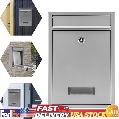 Steel Mail Letter Post Box Outdoor Wall Mounted Lockable Mailbox+2 Keys