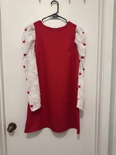Red Dress with White Lace Sleeves and Red Heart Details From Shein XSmall