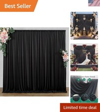 10 ft x 7 ft Wrinkle Free Black Backdrop Curtain for Parties, Polyester Black...