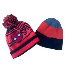 Marvel Comics Spider-Man Kids Winter Hat Pom Pom  Red  Black Beanie 2 Hat Lot