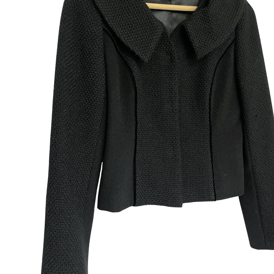 Chaqueta de lana texturizada Ann Taylor para mujer talla 0 negra recortada a medida elegante Foto 4 de 4