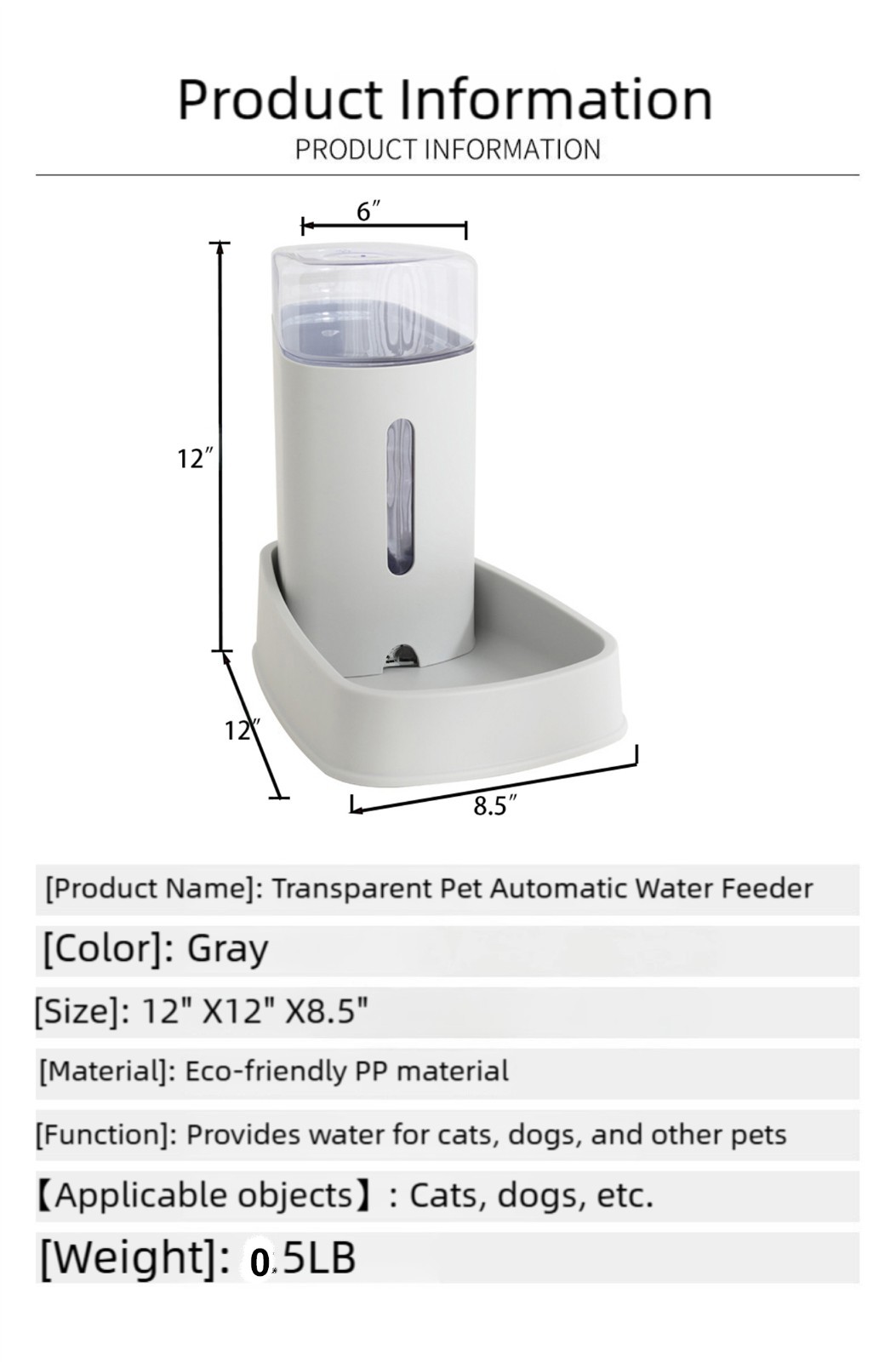 Dog Cat  Water Dispenser Large Capacity Auto Refill Dog cat  Water Bowl pet feed