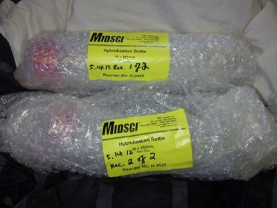 Pair of MIDSCI Hybridization Bottles 35x250mm Red SCHOTT GL45 Caps H-3525 New