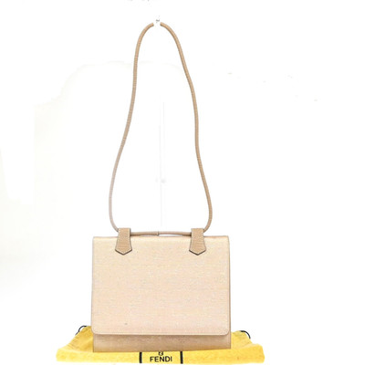 FENDI Zucca Pattern Flap Shoulder Bag Canvas Leather Pink Beige
