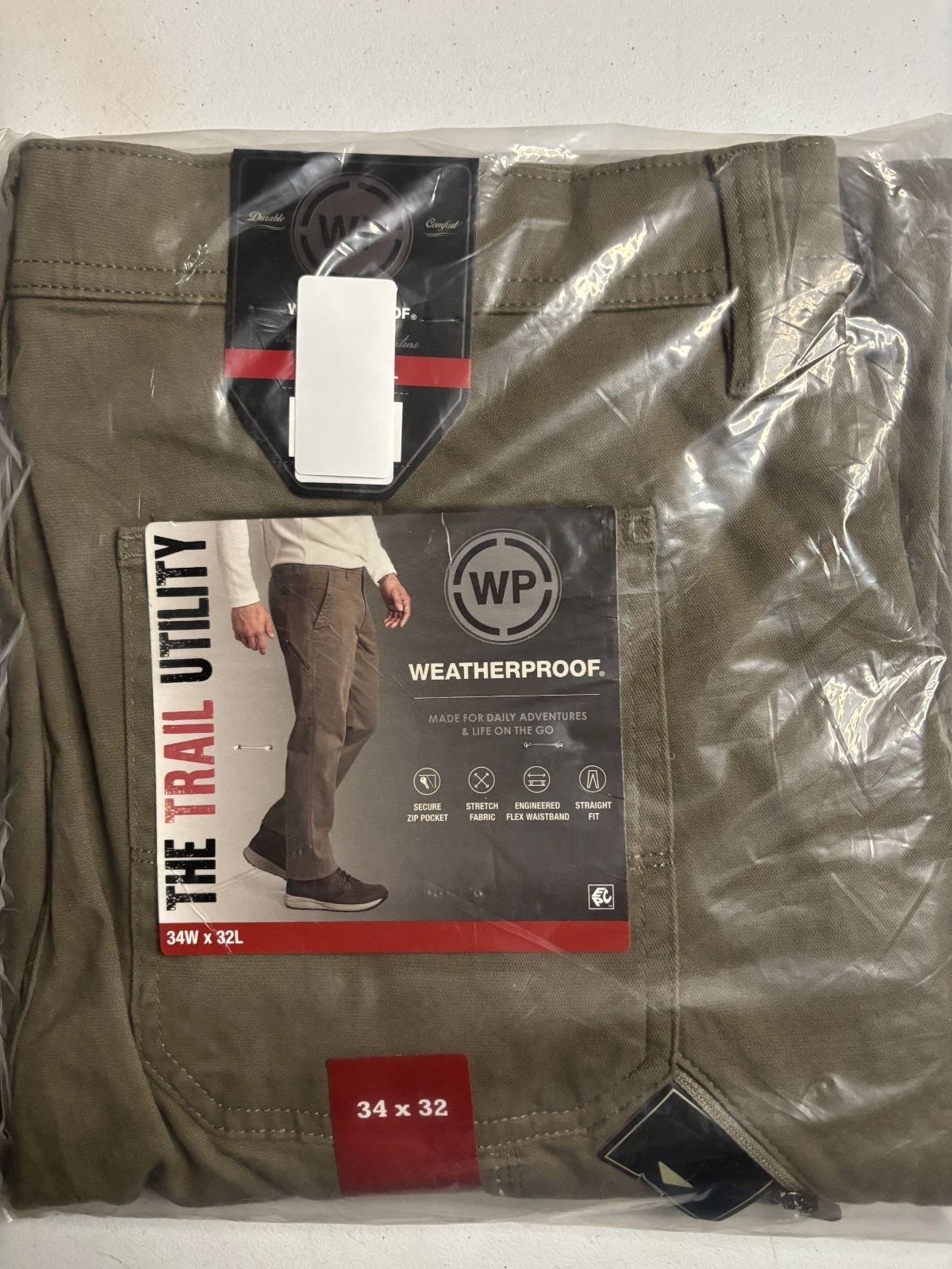 Weatherproof Vintage Men’s Trail Utility Pants 34x32 Olive Stretch Tech Pants NW