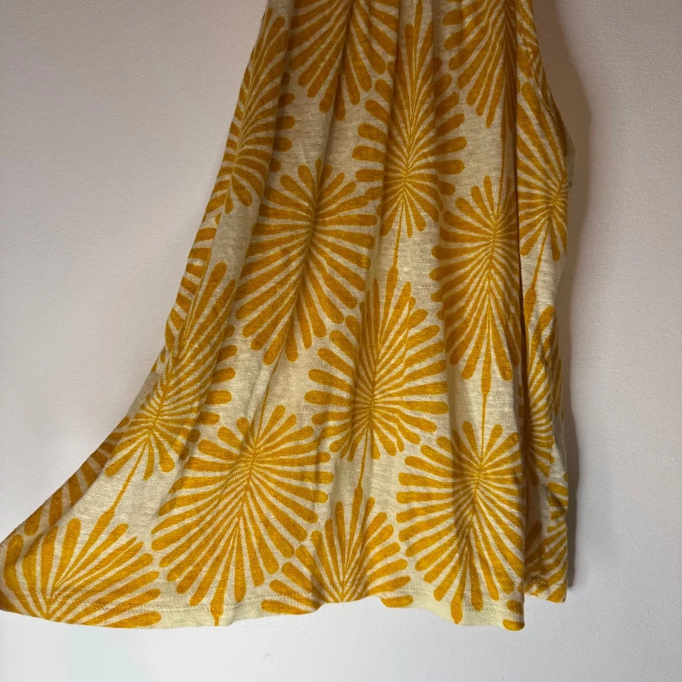 Joie 100% Linen Braided Strap Sunshine Yellow Palm Leaf Front Tank Top Shirt M - Изображение 4 из 4