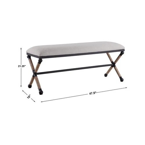 Uttermost Firth Coastal Iron MDF and Fabric Bench in Oatmeal Beige - Picture 13 of 13