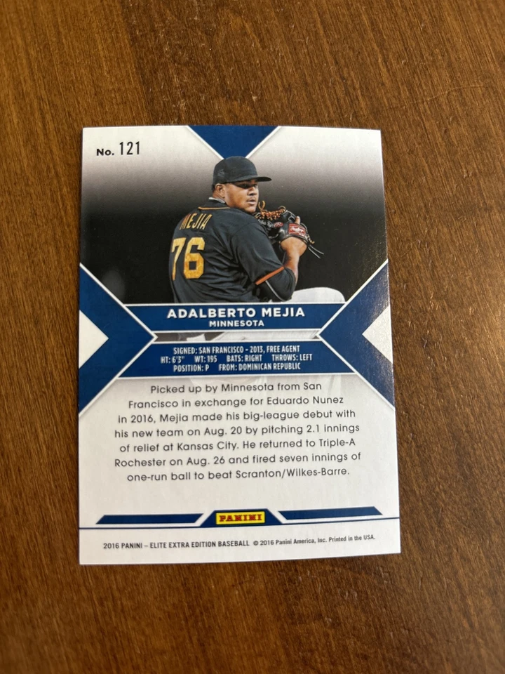 Adalberto Mejia 2016 Panini Elite Extra Aspirations Purple #121 Twins /200 - Image 2 of 2