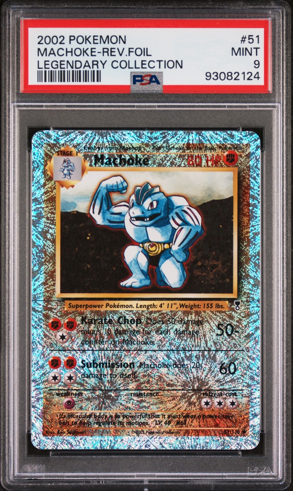2002 POKEMON LEGENDARY COLLECTION Machoke #51 REVERSE HOLO PSA 9