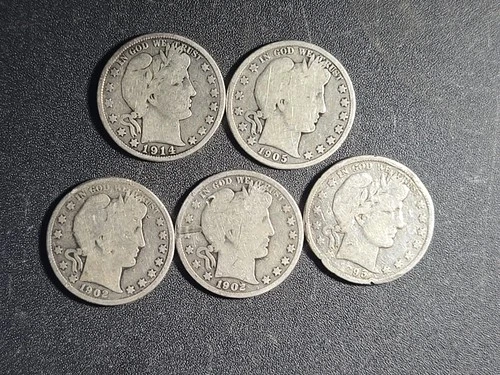 5 (FIVE) Barber SILVER Half dollars $1/2 - $2.50 face value - culls (rim, clean)