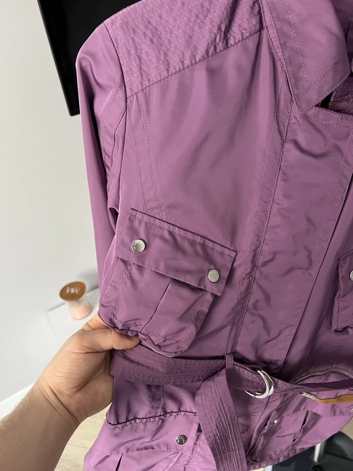 Jaqueta utilitária vintage Moncler com cinto – Casaco de mola de náilon roxo feminino tamanho M - Imagem 4 de 4