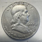 1958-D Ben Franklin Silver Half Dollar Coin VF Condition 90% Silver