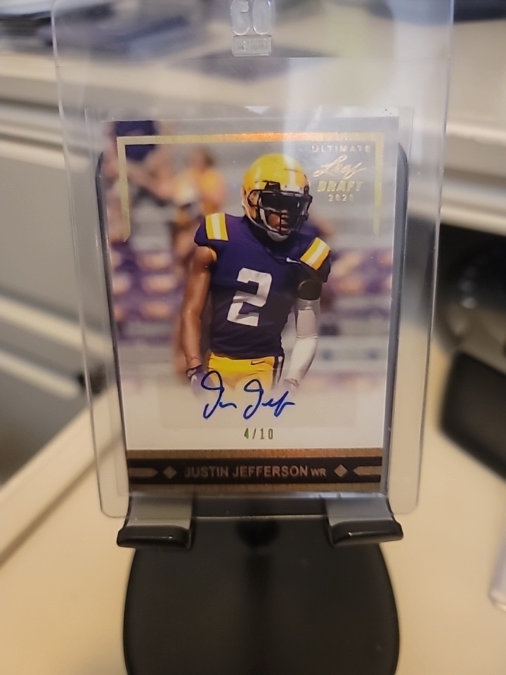 Justin Jefferson Leaf Ultimate Draft Ultimate Weapon Autographs #JJ3 Gold