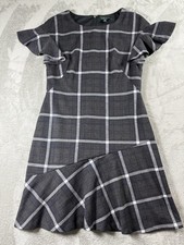 Lauren Ralph Lauren Womens Gray Plaid Dress 10 Tiered Window Pane Preppy Office